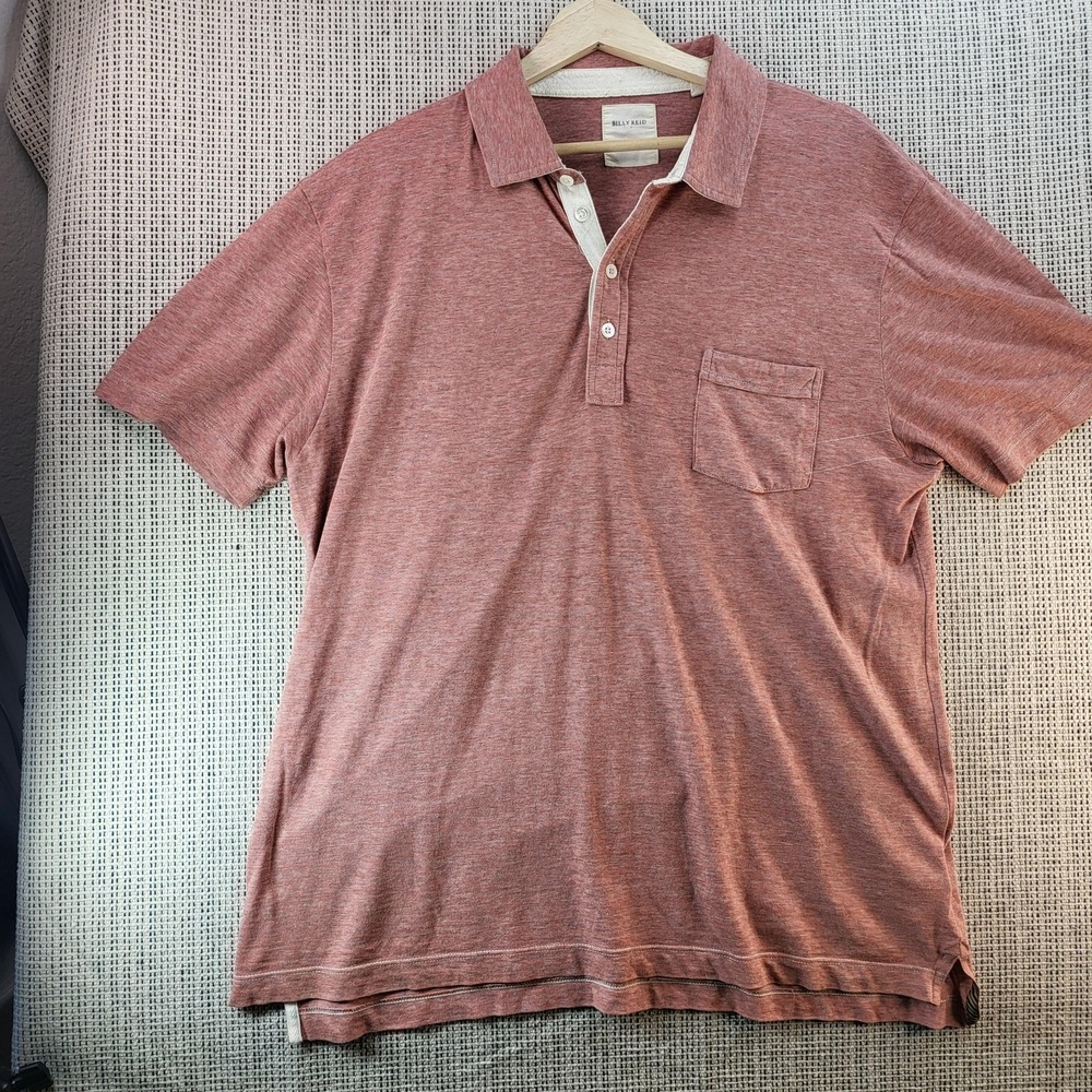 Billy Reid Polo Shirt Mens XL Red Heathered Pocket Soft Knit Casual Short Sleeve
